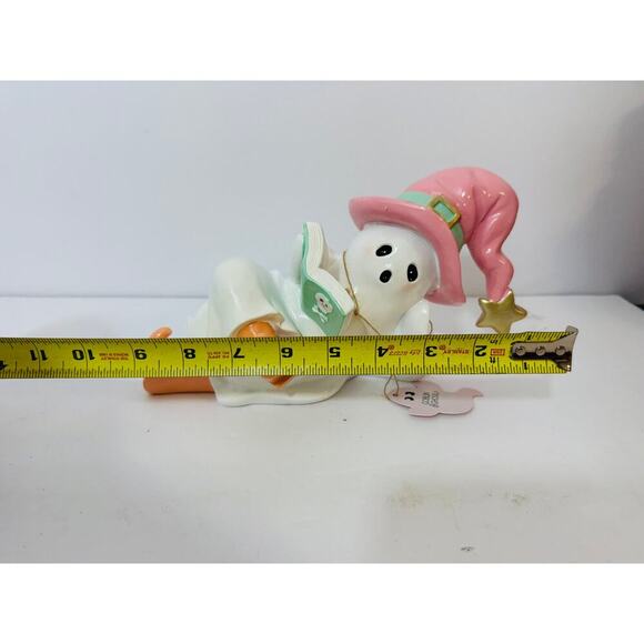 Goblin & Ghoul Halloween Ghost Figurine Reading Book – Pink Hat, Star Accent - Picture 4 of 5
